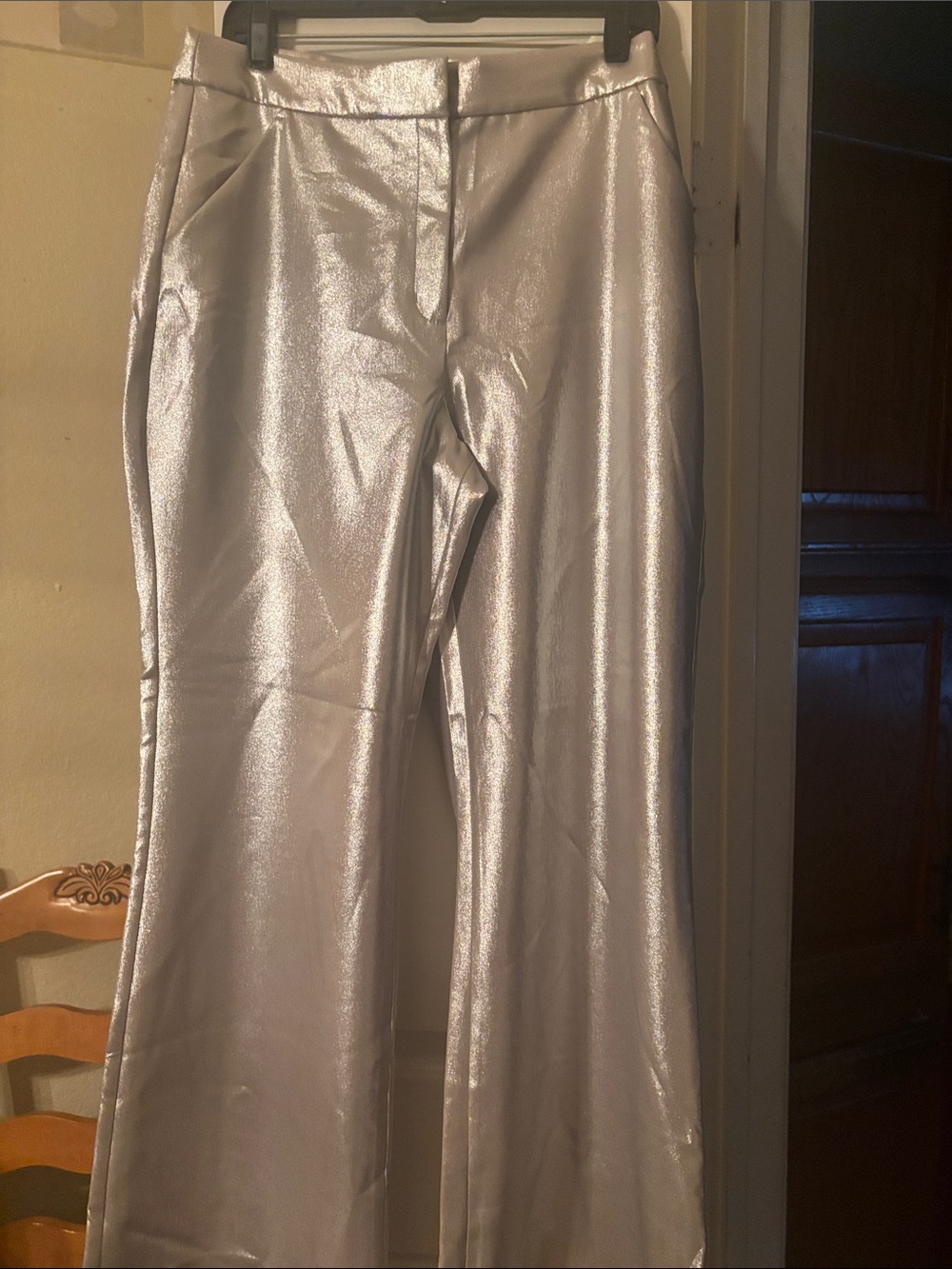 Express Shimmery Silver Flare Pants